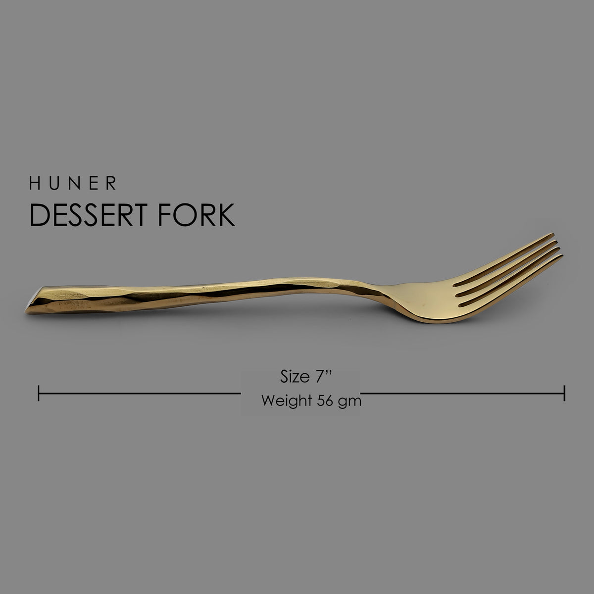 Huner Beyaz PVD Gold Dessert Fork - dimensions