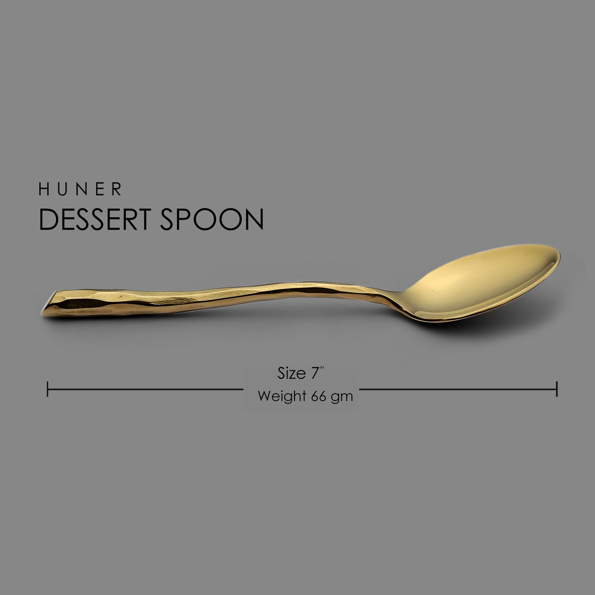 Huner Beyaz PVD Gold Dessert Spoon - dimensions
