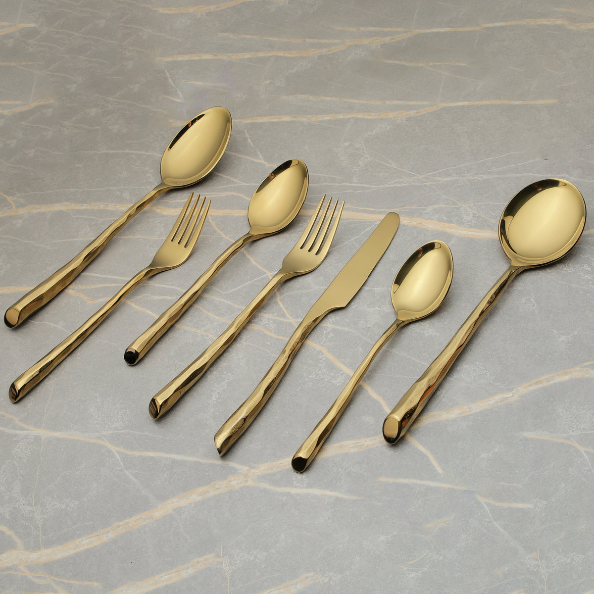 Huner Beyaz PVD Gold cutlery serving set