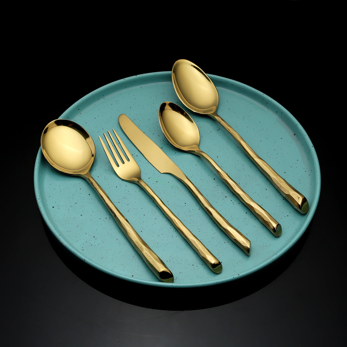 Huner Beyaz PVD Gold cutlery serving set