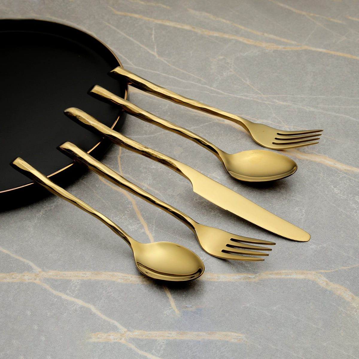 Huner Beyaz PVD Gold cutlery serving set